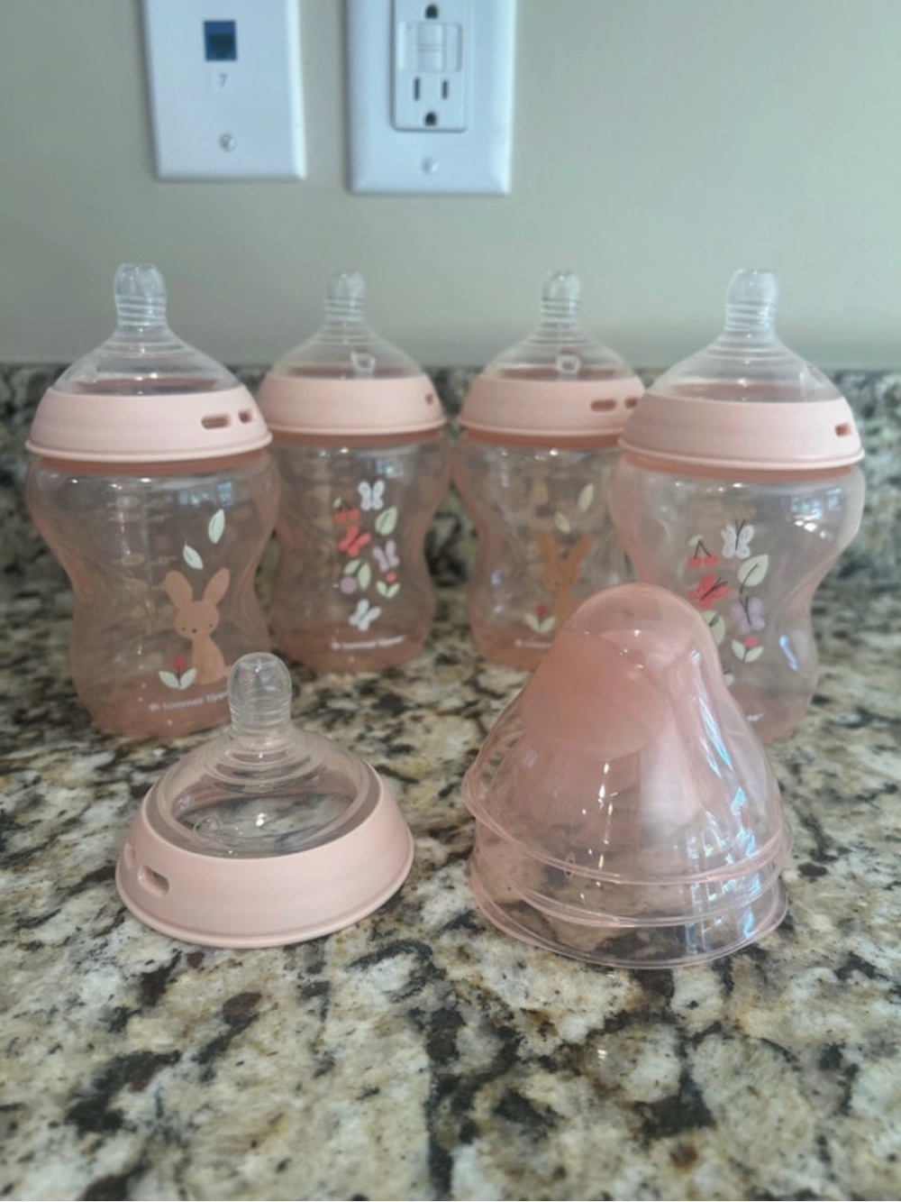 Baby Feeding Bottle Set in Soft Pink with Floral Bunny Design - Pack of 4